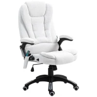 Vinsetto Massage Recliner Chair Heated Office Chair with Six Massage Points Linen-Feel Fabric 360° Swivel Wheels Cream White(m-11)