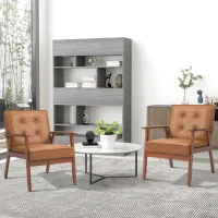 HOMCOM 2 Pack Retro-Style Accent Chair, with Faux Leather Seat - Brown(m-2)