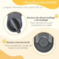 PawHut Barrière animaux rétractable automatique barrière de sécurité enroulable pour escaliers barrière extensible opération à une main dim. 1,4L x 0,88H m aluminium maille PVC blanc(m-4)