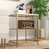 HOMCOM Table d'appoint, bout de canapé avec 2 étagères effet marbre et structure en métal doré, 44L x 40l x 54,5H cm(m-7)
