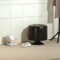 HOMCOM 360° Swivel Foot Stool Round PU Footstool with Thick Sponge Padding and Solid Steel Base, Brown(m-8)