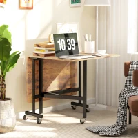 HOMCOM Table pliante cuisine table à manger pliable avec 2 abattants 6 roues pour 4-6 personnes 120 x 80 x 73 cm, brun rustique(m-7)