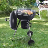 Outsunny Barbecue in Ghisa con 2 Ruote e 2 Griglie | Coperchio con Termometro, Valvola e Ripiano Inferiore | 50x63x94cm(m-2)