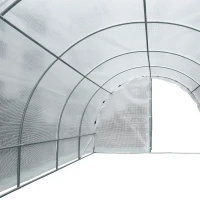 Outsunny Serre de Jardin Tunnel Surface Sol 18 m² 6L x 3l x 2H m châssis Tubulaire renforcé 25 mm Double Porte avec poignées Blanc(m-6)