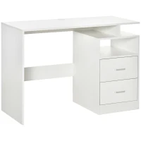 HOMCOM Bureau Informatique 2 tiroirs coulissants 3 étagères dim. 108L x 48l x 76H cm Panneaux Particules MDF Blanc(m-1)