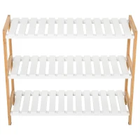 HOMCOM 3-Tier Shoe Rack Wood Frame Slatted Shelves Spacious Open Hygienic Storage Home Hallway Furniture Family Guests 70L x 26W x 57.5H cm - Natural(m-8)