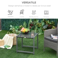 Outsunny Tavolino da Caffè da Giardino Piano in Vetro Temperato in Rattan Alluminio 50 x 49,5 x 50 cm(m-5)