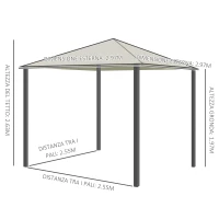 Outsunny Gazebo da Giardino 3x3m in Metallo con Doppio Tettuccio, Bianco e Crema(m-3)