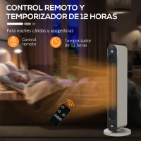 HOMCOM Calefactor Cerámico de Torre 1100/2200W Mando Pantalla LED Temporizador y Oscilación Ø25x73,5 cm Plata y Negro(m-8)