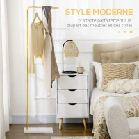 HOMCOM Portemanteau portant à vêtements 1,52 m - cadre en métal, base en marbre, pour chapeau, manteaux et sacs, doré et blanc(m-4)