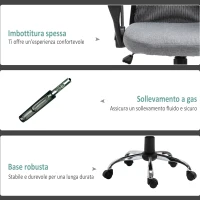 Vinsetto Poltrona da Ufficio in Tessuto Grigio, Sedia Girevole ed Ergonomica per Scrivania, 60 x 66 x 91-101cm(m-7)