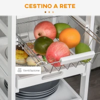 HOMCOM Carrello da Cucina Salvaspazio in Legno di Pino e MDF, Carrello Portaoggetti con Cassetto, Cestello, 2 Vassoi e 4 Ruote Universale, 37x37x82cm, Bianco(m-6)