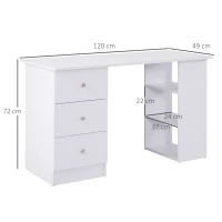 HOMCOM Scrivania Porta PC per Camera e Ufficio con Cassettiera e Ripiani Portaoggetti in Legno 120x49x72cm Bianco(m-3)