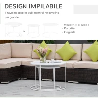 Outsunny Set 2 Tavolini da Salotto e Giardino Salvaspazio Sovrapponibili, Tavolini da Caffè in Ferro, Bianco(m-4)