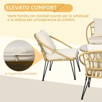 Outsunny Set da Giardino 5 Pezzi in Rattan con Tavolo Rotondo Ø82x50 cm e 4 Sedie 72x72x75 cm con Cuscini(m-4)