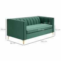HOMCOM Canapé 3 Places Style Art Déco piètement Acier doré revêtement Velours Vert Sapin(m-3)