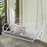Outsunny Garden Bench Outdoor Metal 2-Seater Swing Chair Hanging Hammock Garden Furniture Balcony White - 118Lx 58W x 57H cm(m-2)