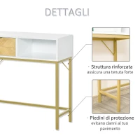 HOMCOM Tavolo Consolle in Legno, Consolle da Ingresso o Salotto con Design Moderno, Bianco e Oro, 80x30x80.5cm(m-6)