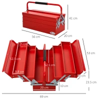 DURHAND Metal Tool Box 3 Tier 5 Tray Professional Portable Storage Cabinet Workshop Cantilever Toolbox with Carry Handle, 56cmx20cmx34cm, Red(m-3)