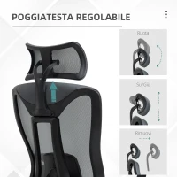 Vinsetto Sedia da Ufficio Reclinabile con Poggiatesta, Supporto Lombare e Altezza Regolabili, Grigio(m-7)