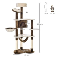 PawHut Cat Tree for Indoor Cats Scratching Tower House Activity Center Post Climbing Hammock Condo Perch 153 cm(m-3)