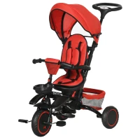 HOMCOM Multifunctional Kids Tricycle, with Rotatable Seat, Adjustable Push Handle - Red(m-11)