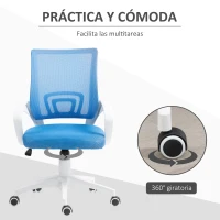 HOMCOM Silla de Escritorio de Malla Giratoria con Altura Ajustable Función de Basculante y Reposabrazos Carga 120 kg Azul Claro(m-7)