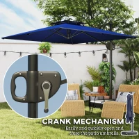Outsunny Cantilever Parasol with Weighted Base Double Top Garden Parasol Square Hanging Patio Umbrella with Crank Tilt Dark Blue(m-7)