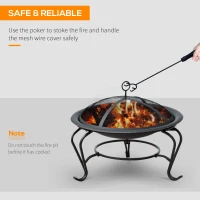 Outsunny Metal Firepit Bowl Outdoor Round Fire Pit w/ Lid, Log Grate, Poker for Backyard, Camping, BBQ, Bonfire, Wood Burning Stove, 56 x 56 x 45cm, Black(m-5)
