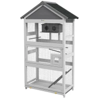 PawHut Cage à oiseaux en bois cage perroquet aire de jeux toit asphalte imperméable 92 x 52 x 171 cm gris(m-1)