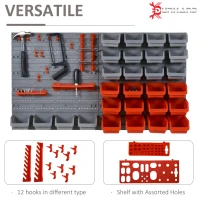 DURHAND 44 Piece Wall Mounted Tool Rack Organiser Storage Bins and Panel Set with Shelf Hook Screws Accessories Red(m-5)