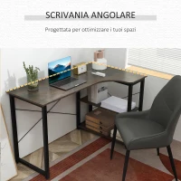 HOMCOM Scrivania Angolare Salvaspazio con 2 Ripiani per Ufficio e Casa, Scrivania Porta PC in Legno e Acciaio, Grigio Scuro(m-5)