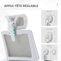 Vinsetto Fauteuil de bureau réglable tissu maille polyester dossier ergonomique inclinable pivotant Gris(m-7)