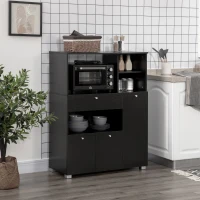 HOMCOM Credenza da Cucina in Legno per Microonde con Armadietti, Mensole e Cassetto, 90x40x120 cm, Nero(m-2)