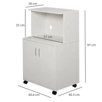 HOMCOM Kitchen Storage Unit, Modern Microwave Stand Trolley Cart, Sideboard with Cabinet,  Locking Wheels, Shelf for Living Room, Dining Room, White(m-3)