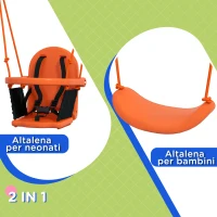 Outsunny Altalena da Giardino 2 in 1 per Neonati e Bambini da 6 Mesi a 8 Anni, Arancione e Blu(m-5)