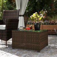 Outsunny 62 x 62cm Glass-Top Rattan Side Table - Brown(m-9)