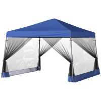Outsunny Outdoor Garden Pop-up Gazebo Canopy Tent Sun Shade Event Shelter Folding with Adjustable Height, Mesh Screen Side Walls 3.5 M × 3.5 M Base / 3 M × 3 M Top, Blue(m-7)