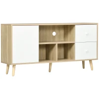 HOMCOM Meuble TV pour télévision jusqu'à 45 pouces pieds en bois massif style scandinave 3 niches 1 placard 120 x 30 x 60 cm(m-10)
