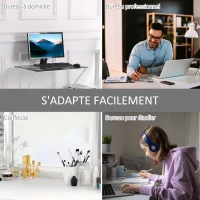 HOMCOM Bureau Informatique Design Contemporain Plateau Verre trempé décor New-York châssis métal Blanc(m-6)