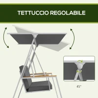 Outsunny Dondolo da Giardino 3 Posti con Tettuccio Inclinabile, in Acciaio, 205x130x175 cm, Grigio Scuro(m-5)