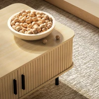 HOMCOM Măsuță de Cafea cu 2 Rafturi pentru Obiecte, Uși Culisante și Măsuță din Lemn și Oțel, 100x55x40 cm, Lemn Natural(m-9)