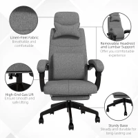 Vinsetto Linen-Look Office Chair, with 160° Reclining Back and Footrest - Grey(m-5)