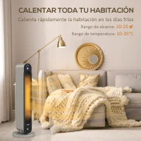 HOMCOM Calefactor Cerámico de Torre 1100/2200W Mando Pantalla LED Temporizador y Oscilación Ø25x73,5 cm Plata y Negro(m-4)