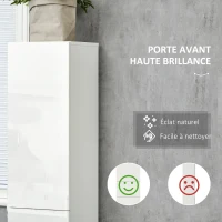 kleankin Meuble colonne rangement salle de bain style contemporain 2 placards 3 étagères et 1 tiroir coulissant panneaux particules brillant dim. 30l x 28P x 170H cm blanc laqué(m-5)