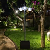 Outsunny Lampadaire de jardin luminaire extérieur solaire LED 3 têtes 150 Lm jardinière intégrée dim. 41,5L x 41,5l x 189H cm noir(m-5)