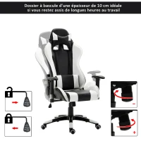 HOMCOM Fauteuil de bureau manager grand confort style baquet Racing pivotant inclinable avec coussins blanc noir(m-7)