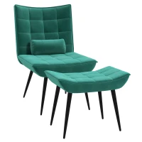 HOMCOM Upholstered Accent Chair with Footstool Set, Modern Tufted Armless Chair with Steel Legs for Living Room, Bedroom, Home Study, Green(m-11)