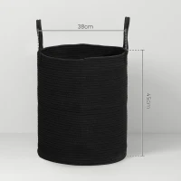 HOMCOM Cesto Portabiancheria da 36L Portatile e Pieghevole con Manici in Cotone Naturale, Ø38x45 cm, Nero(m-3)