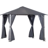 Outsunny 3(m) x 3(m) Garden Outdoor Soft Top Gazebo Steel Frame w/ Zipped Mesh Curtain Sidewalls Garden Sun Shelter Wedding Party Tent - Grey(m-1)